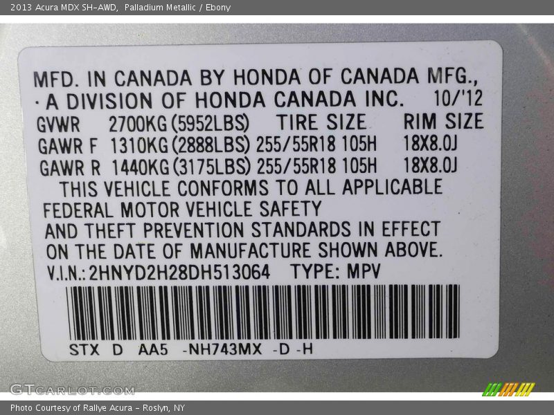 Palladium Metallic / Ebony 2013 Acura MDX SH-AWD