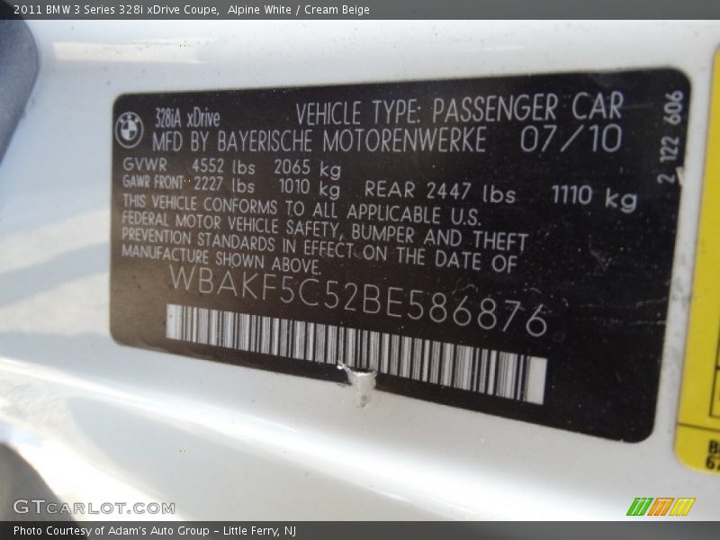 Alpine White / Cream Beige 2011 BMW 3 Series 328i xDrive Coupe