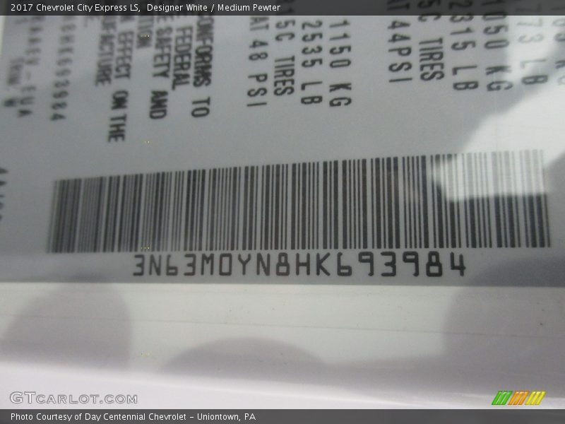 Designer White / Medium Pewter 2017 Chevrolet City Express LS