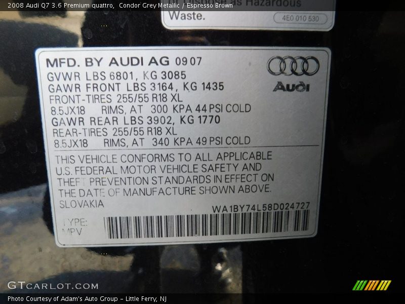 Condor Grey Metallic / Espresso Brown 2008 Audi Q7 3.6 Premium quattro