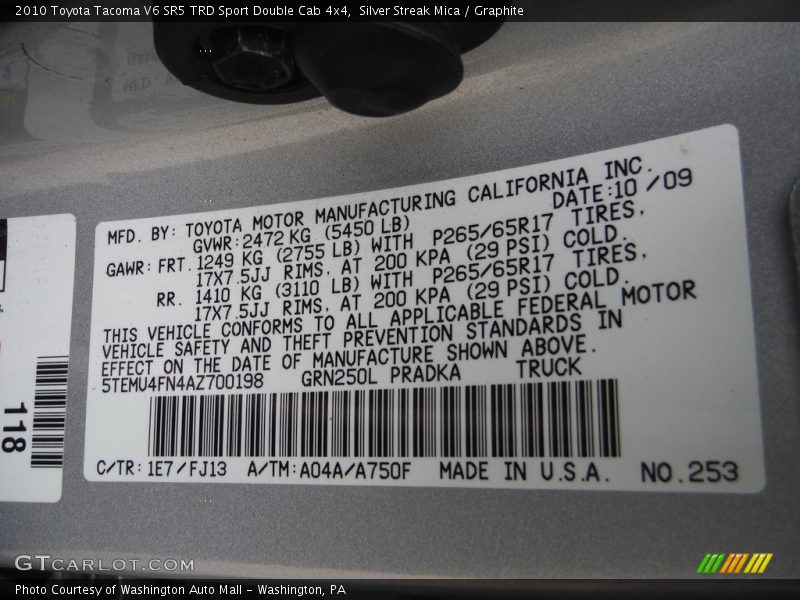 Silver Streak Mica / Graphite 2010 Toyota Tacoma V6 SR5 TRD Sport Double Cab 4x4