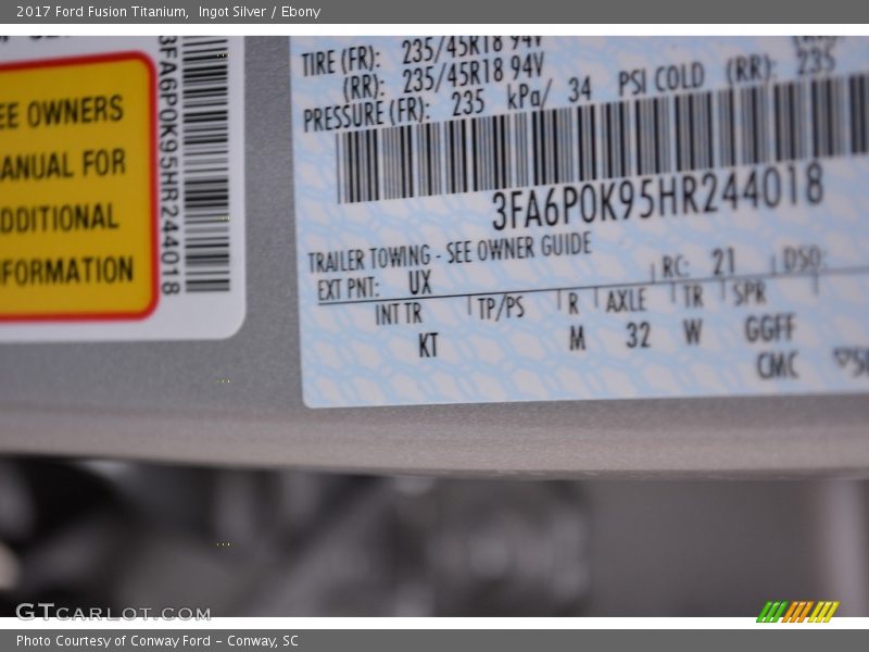 Ingot Silver / Ebony 2017 Ford Fusion Titanium