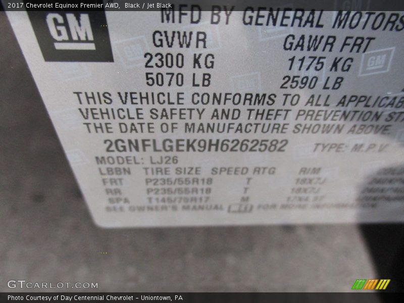 Black / Jet Black 2017 Chevrolet Equinox Premier AWD