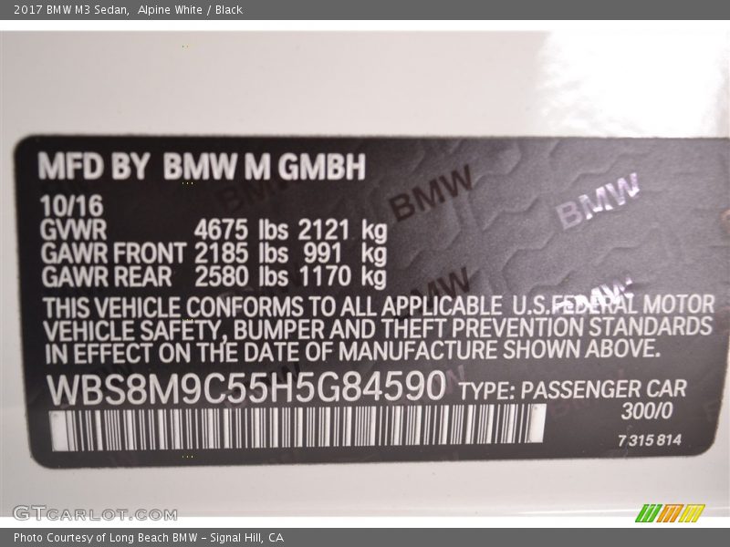 2017 M3 Sedan Alpine White Color Code 300