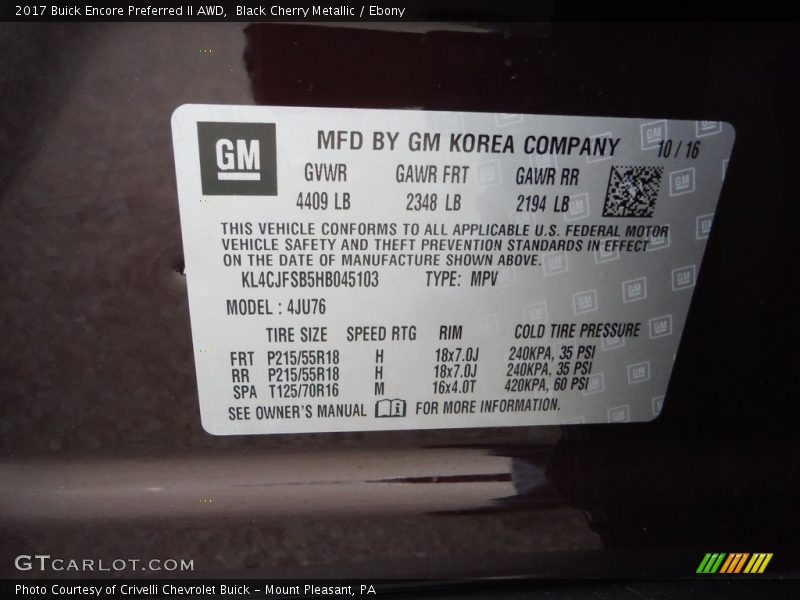 Black Cherry Metallic / Ebony 2017 Buick Encore Preferred II AWD