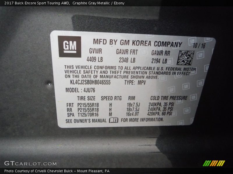 Graphite Gray Metallic / Ebony 2017 Buick Encore Sport Touring AWD
