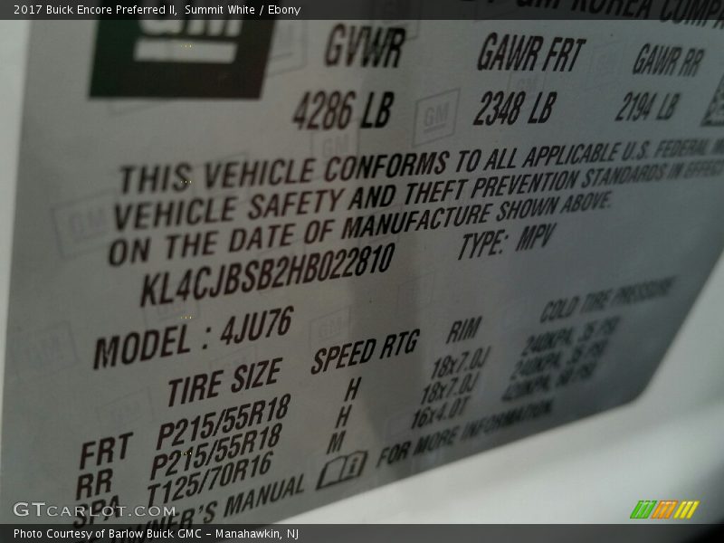 Summit White / Ebony 2017 Buick Encore Preferred II