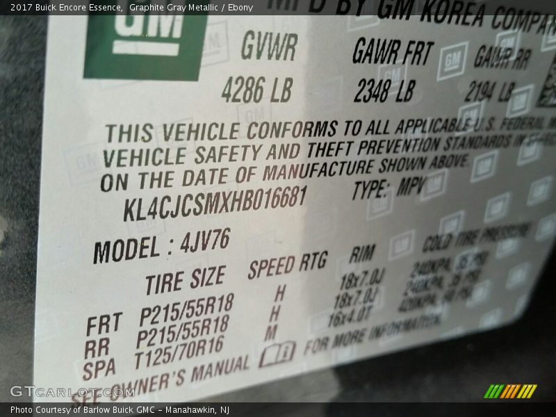 Graphite Gray Metallic / Ebony 2017 Buick Encore Essence