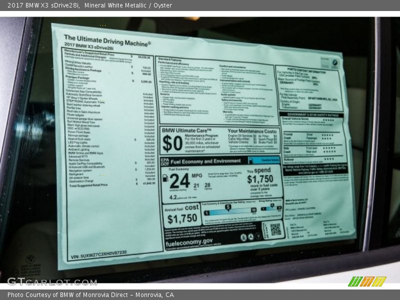 Mineral White Metallic / Oyster 2017 BMW X3 sDrive28i