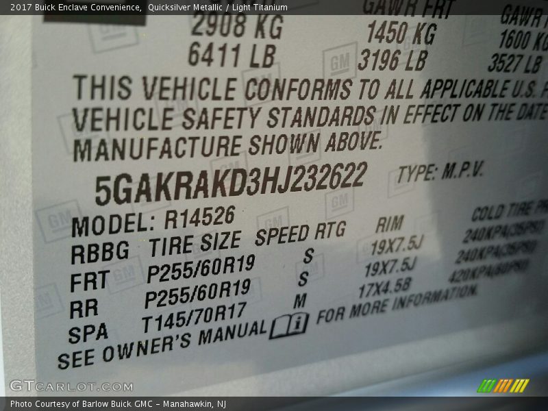 Quicksilver Metallic / Light Titanium 2017 Buick Enclave Convenience