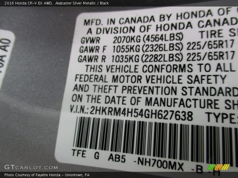 Alabaster Silver Metallic / Black 2016 Honda CR-V EX AWD
