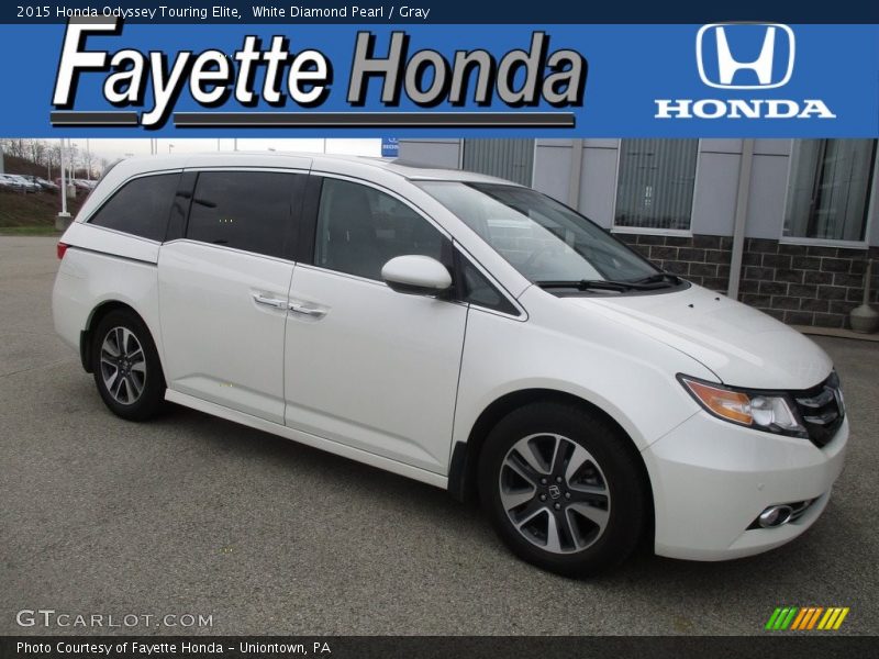 White Diamond Pearl / Gray 2015 Honda Odyssey Touring Elite