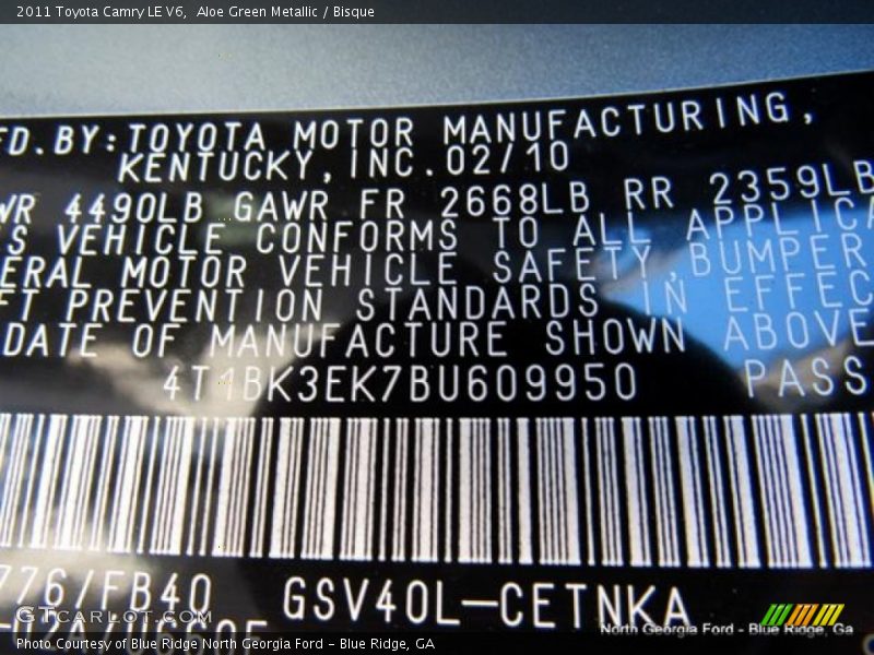 Aloe Green Metallic / Bisque 2011 Toyota Camry LE V6
