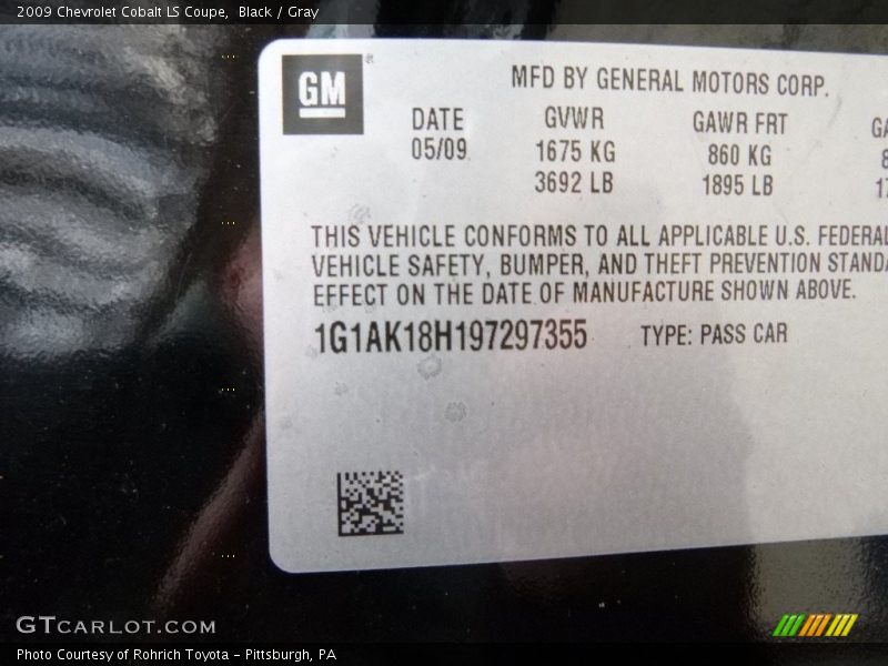Black / Gray 2009 Chevrolet Cobalt LS Coupe