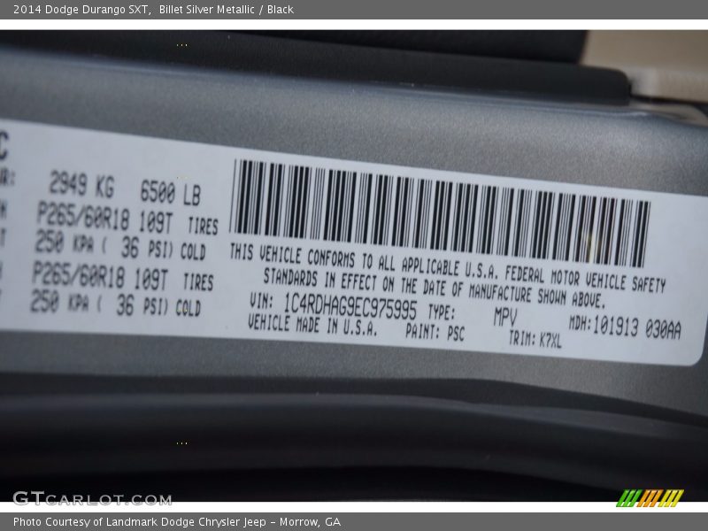 Billet Silver Metallic / Black 2014 Dodge Durango SXT