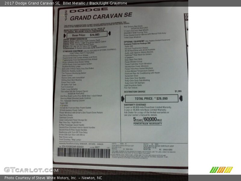 Billet Metallic / Black/Light Graystone 2017 Dodge Grand Caravan SE