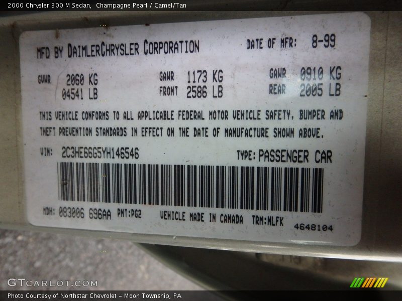 Champagne Pearl / Camel/Tan 2000 Chrysler 300 M Sedan