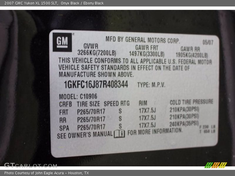 Onyx Black / Ebony Black 2007 GMC Yukon XL 1500 SLT