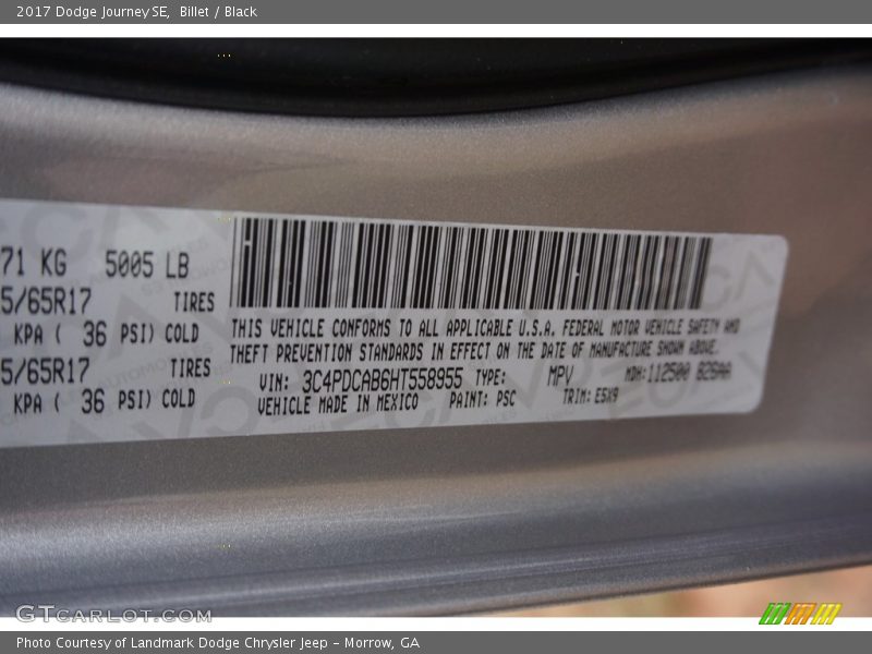 Billet / Black 2017 Dodge Journey SE