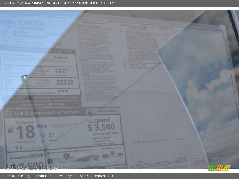 Midnight Black Metallic / Black 2016 Toyota 4Runner Trail 4x4