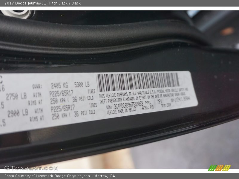 Pitch Black / Black 2017 Dodge Journey SE