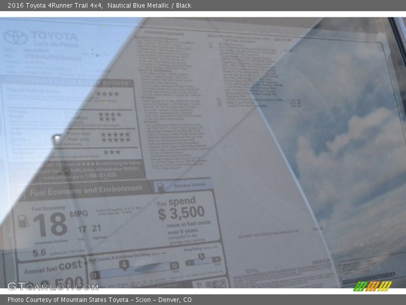 Nautical Blue Metallic / Black 2016 Toyota 4Runner Trail 4x4