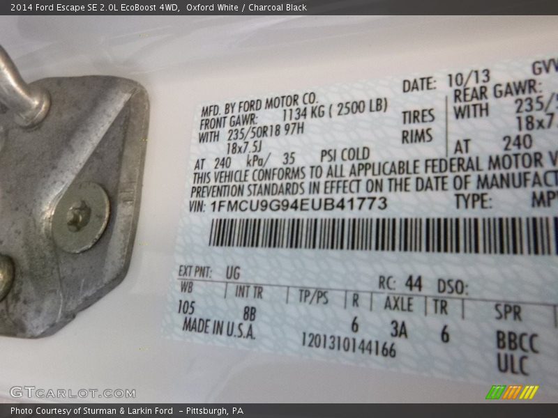 Oxford White / Charcoal Black 2014 Ford Escape SE 2.0L EcoBoost 4WD