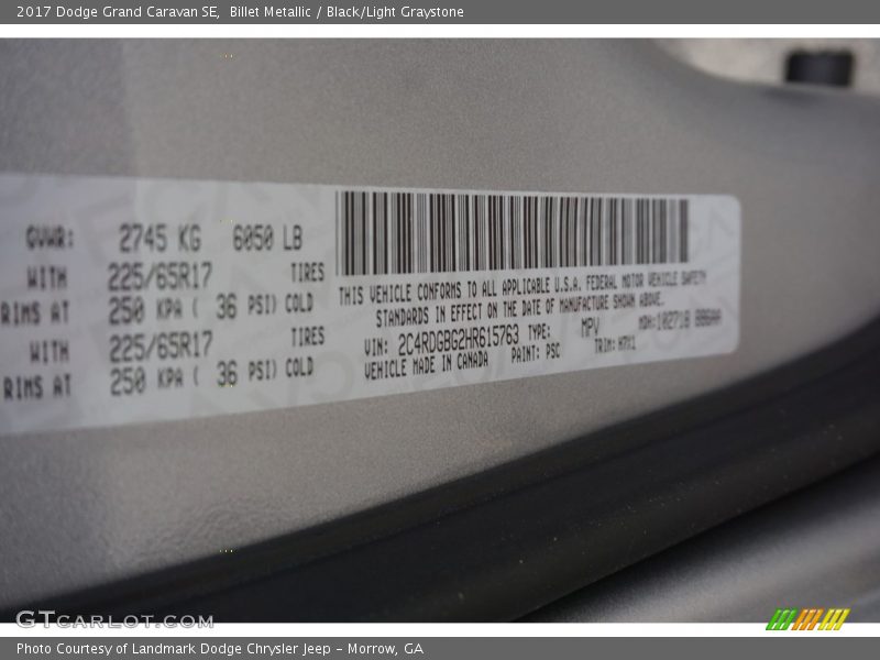 Billet Metallic / Black/Light Graystone 2017 Dodge Grand Caravan SE