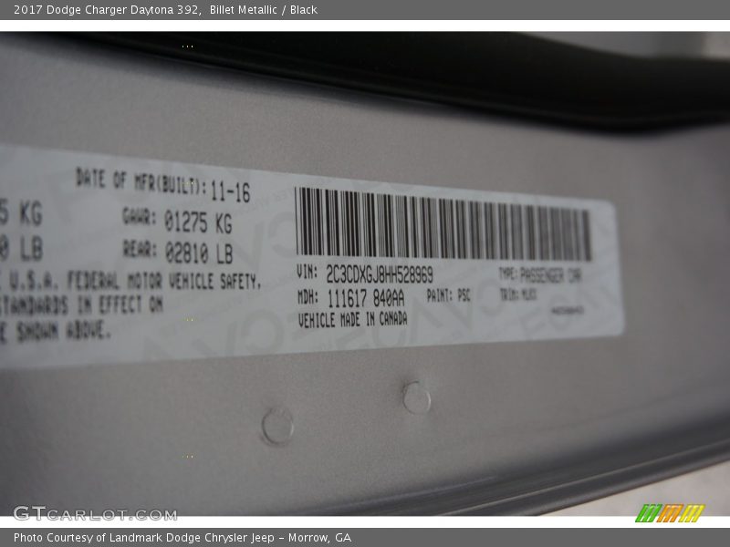 2017 Charger Daytona 392 Billet Metallic Color Code PSC
