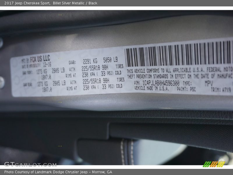 Billet Silver Metallic / Black 2017 Jeep Cherokee Sport