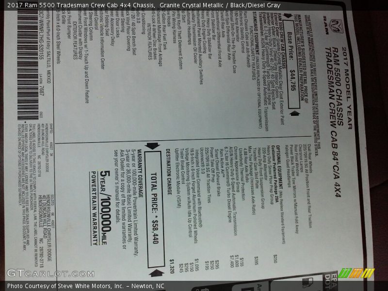  2017 5500 Tradesman Crew Cab 4x4 Chassis Window Sticker