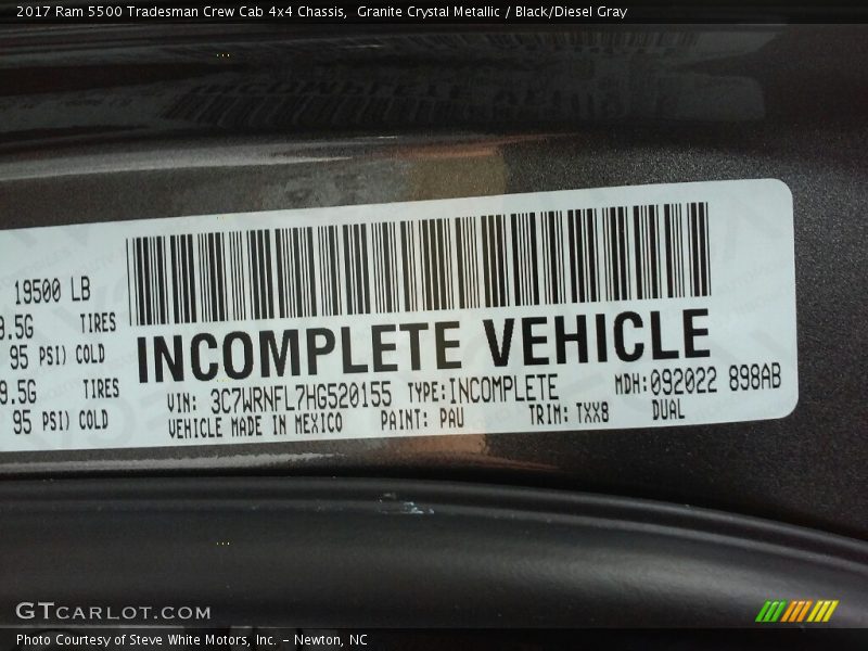 2017 5500 Tradesman Crew Cab 4x4 Chassis Granite Crystal Metallic Color Code PAU