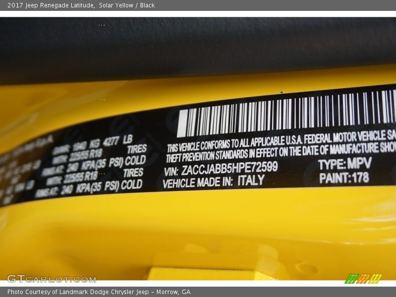 2017 Renegade Latitude Solar Yellow Color Code 178