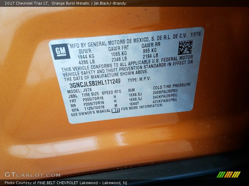 Orange Burst Metallic / Jet Black/­Brandy 2017 Chevrolet Trax LT