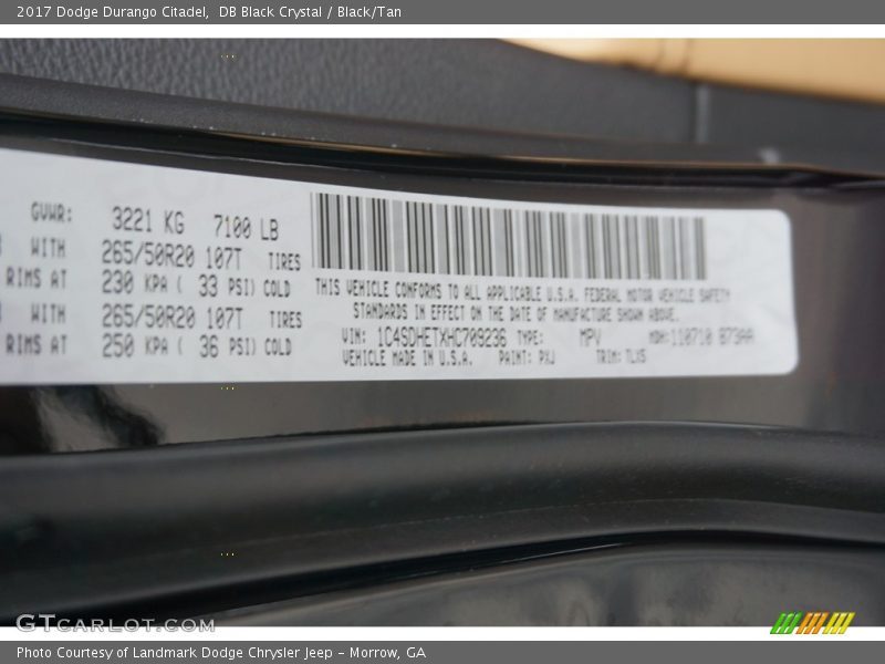2017 Durango Citadel DB Black Crystal Color Code PXJ