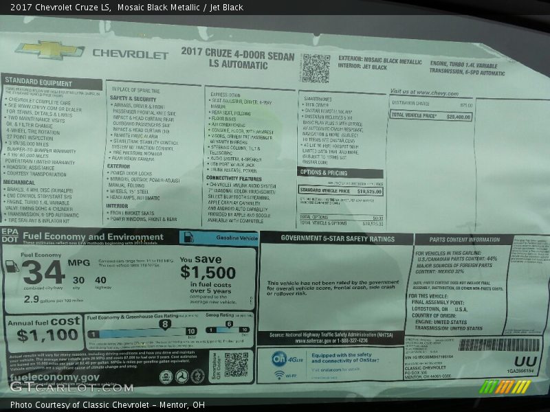 Mosaic Black Metallic / Jet Black 2017 Chevrolet Cruze LS