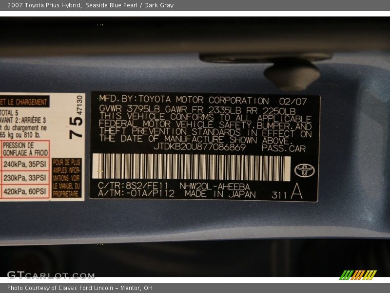 Seaside Blue Pearl / Dark Gray 2007 Toyota Prius Hybrid