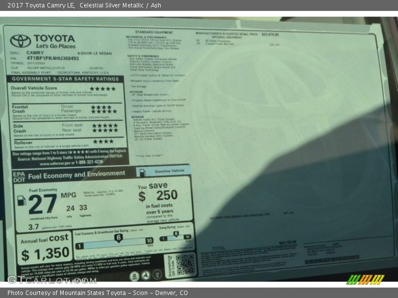 Celestial Silver Metallic / Ash 2017 Toyota Camry LE