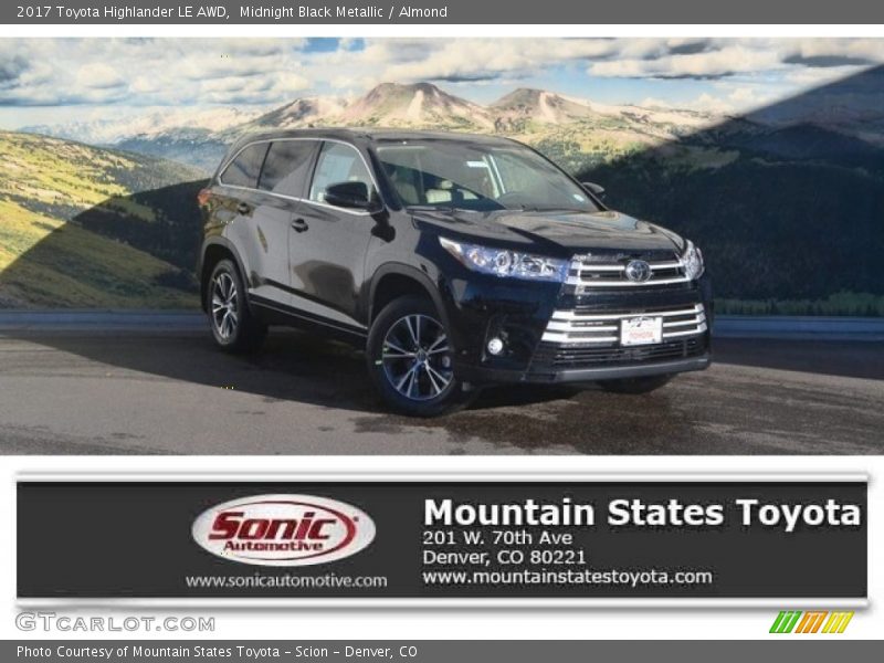 Midnight Black Metallic / Almond 2017 Toyota Highlander LE AWD