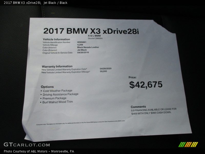 Jet Black / Black 2017 BMW X3 xDrive28i