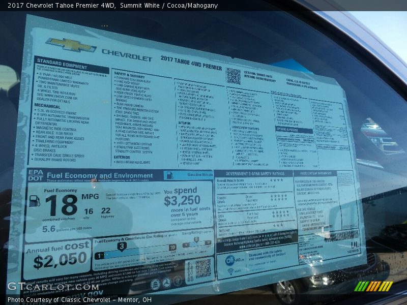  2017 Tahoe Premier 4WD Window Sticker