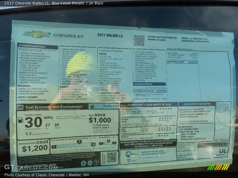 Blue Velvet Metallic / Jet Black 2017 Chevrolet Malibu LS