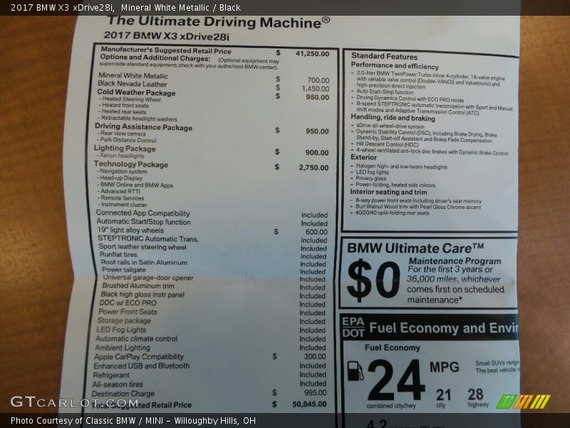  2017 X3 xDrive28i Window Sticker
