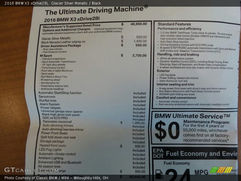 Glacier Silver Metallic / Black 2016 BMW X3 xDrive28i