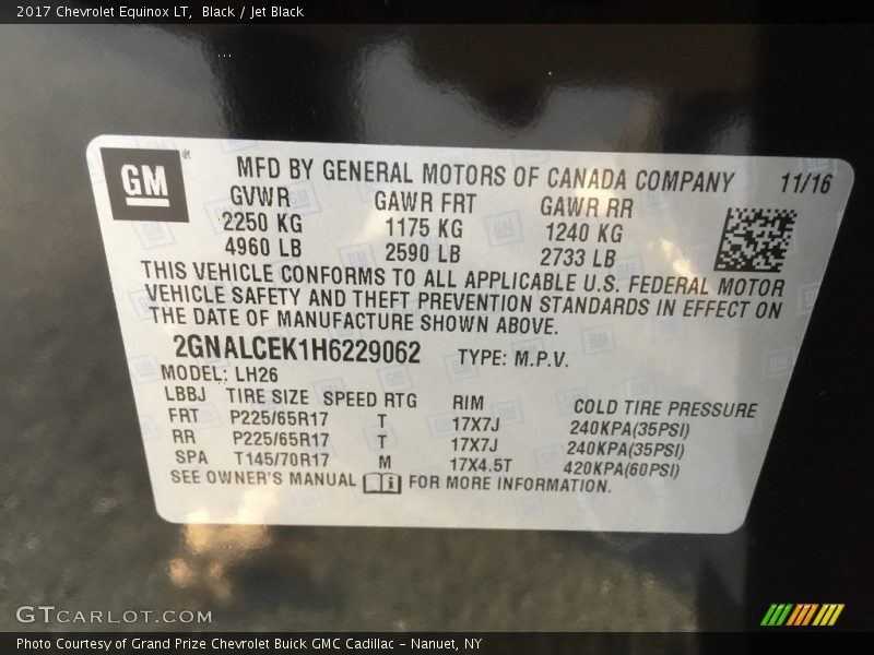 Black / Jet Black 2017 Chevrolet Equinox LT