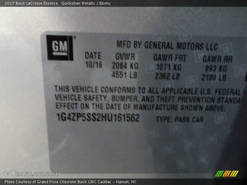 Quicksilver Metallic / Ebony 2017 Buick LaCrosse Essence