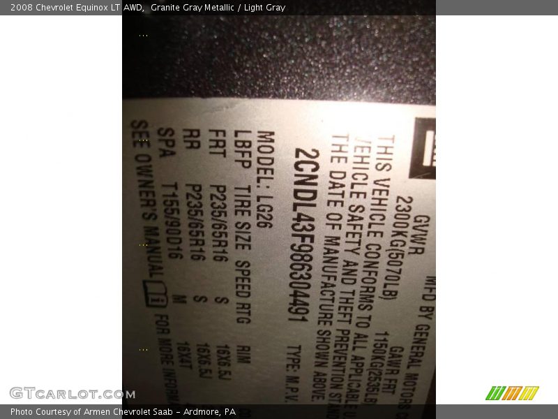 Granite Gray Metallic / Light Gray 2008 Chevrolet Equinox LT AWD