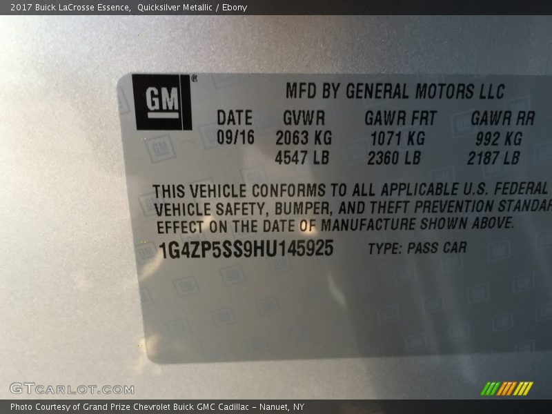 Quicksilver Metallic / Ebony 2017 Buick LaCrosse Essence