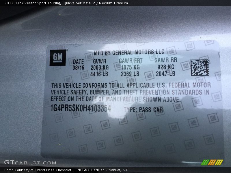 Quicksilver Metallic / Medium Titanium 2017 Buick Verano Sport Touring