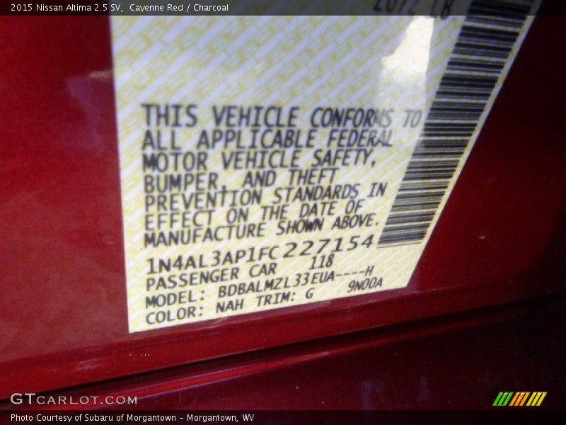Cayenne Red / Charcoal 2015 Nissan Altima 2.5 SV